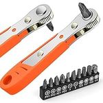 OSDUE Mini Ratchet Wrench, Right Angle Phillips Magnetic Screwdriver for Awkward Spaces, with 1/4 Inch Drive High Torque Offset Reversible Mini Ratcheting Offset Screwdriver, with Screwdriver Bits Set