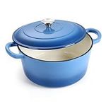 6 Quart Enameled Cast Iron Dutch Oven with Lid, E-far Round Dutch Oven Pot Nonstick Cookware for Braising, Stews, Roasting, Bread Baking, Cooking, Heavy Duty, Induction & Oven Safe - Blue