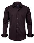 J.VER Men's Dress Shirts Solid Long Sleeve Stretch Wrinkle-Free Formal Shirt Business Casual Button Down Shirts, Dark Brown, Medium