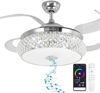 BAYSQUIRREL Retractable Bluetooth Ceiling Fan with Speaker, 85 Kinds of Color Light Bluetooth Ceiling Fan with Light,6 Speed Reversible Modern Invisible Ceiling Fan,Remote and APP Control