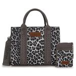 Wrangler Purse Medium Tote Bags for Women with Card Holder Wallet Designer Satchel Top-handle Handbags, B-leopard Light Grey, Medium