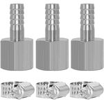 Beduan Stainless Steel 1/2" Hose Barb to 1/4" Female Home Brew Water Air Gas Fuel with Hose Clamps (Pack of 3)