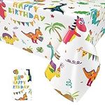 Paready 1 Pack Dinosaur Tablecloth, Dinosaur Happy Birthday Table Cover for Kids Boys Party Decorations, Dinosaur Party Plastic Tablecloths for Baby Shower Dinosaur Theme Party Supplies, 54" x 108"