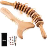 2-in-1 Wooden Therapy Massage Tools Set Wood Maderoterapia Kit or Lymphatic Drainage Massage Roller Kits for Muscle Relaxation, Massage Sticks for Body Shaping, Gua Sha Massage, Anti Cellulite, Beech