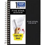 Five Star Spiral Notebook, 1 Subject, College Ruled Paper, 100 Sheets, 7" x 5", Personal Size, Black (73969)