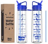 More Water Bottle With Straw, Motivational Time Markings 900ml - Drinking Tracker Bottles - Times to Drink - BPA Free Sports Bottles