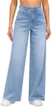 LookbookStore Womens High Waisted Jean Loose Womens Jeans High Waisted Womens Wide Leg Jeans High Waisted Jeans for Women Trendy Stretch Bay Blue Size Large Fits US Size 12 - Size 14