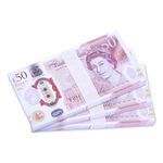 100 PCS £50 Prop Money, Fake Money Stacks Educational Toys for 3+ Year Olds, 5000 Pound Bills for Advertising, Pranks, Birthday Party and Play Board Games (With "Copy" Watermark)