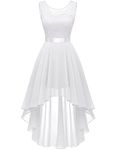 Berylove Women's Lace Chiffon Hi-Lo Bridesmaid Formal Party Swing Dress 35WhiteM