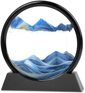 Moving Sand Art, 3D Liquid Motion Deep Sea Sandscape Color Quicksand Decor, Round Glass Flowing Circle Sand Art Sandscapes Picture, Relaxing Desktop Home Office Work Decor, 7 inch Blue