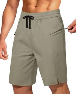 FOGFIRE Mens Swim Trunks Board Shorts Bathing Suit Swimwear with Zipper Pockets No Liner Quick Dry for Beach Swimming Green Gray Small
