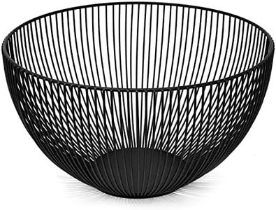 Joeji's Kitchen Black Powder Coated Metal Fruit Bowl, Modern Fruit Bowls for The Kitchen with Anti-Scratch Non-Slip Pads, 25cm Open Wire Fruit Basket