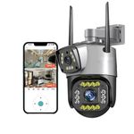 TP PLUS WiFi 1080 P Security Camera, 2-Way Voice Call 10-15m Human Ear Level Pickup, 6MP Motion Detection 110-240V Rotatable IP66 Surveillance Camera for Outdoor (Dual Lens PTZ K-805)