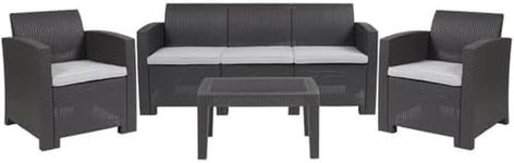 Flash Furniture 4 Piece Outdoor Faux Rattan Chair, Sofa and Table Set in Dark Gray, 30 x 67.5 x 27
