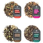 The Tea Trove, Masala Tea Sampler - 4 TEAS, 50 Servings | 100% Natural, Spices for rich and flavorful Hot India Original Masala Chai Teas or Iced chai Latte | Chai Tea Loose Leaf Variety Pack, 100 g