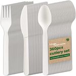 HAAGO 360 Count 7" Heavy Duty Compostable Utensils Set for Party & Events - 120 Compostable Forks 120 Spoons 120 Knives | Compostable Silverware Disposable Utensils, Compostable Cutlery Set