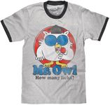 Tee Luv Men's Mr Owl How Many Licks T-Shirt - Tootsie Pop Candy Ringer Shirt, Grey Heather/Charcoal, L