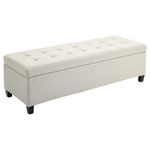 HOMCOM Large 50" Rectangular Storage Ottoman Bench, Tufted Upholstered Linen Fabric Wood Feet Entry Bench, Contemporary Home Decor Beige