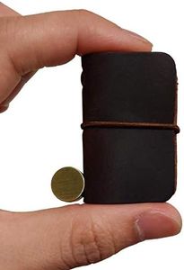 Hesena Miniature Notebook - Handmade Leather Cover with Book Insert, Portable Travel Sized Journal.
