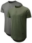 Comdecevis Mens 2 Pack Cotton Crewneck T-Shirts Hipster Hip Hop Longline Tees Shirts, Grey+green, Large