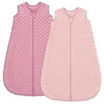 Unnivoll Baby Sleeping Bag 1.5 Tog with Plush Dots 6-12 Months Baby Sleep Bag 2 Pack Baby Sleep Sack Wearable Blanket for Newborn Infant Pink