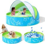 Hikiddy Foldable Kiddie Pool with Canopy: 47in Baby Pool and Beach Tent for Toddlers Infants 6-12 Months and Kids 2-4 Years Old - Portable Water Play with Shade for Outdoor Backyard Beach (Blue-Green)