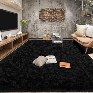 Tepook Area Rugs 8x10 for Living Room, Super Soft Fluffy Rugs for Bedroom, Modern Shaggy Rug Fuzzy Carpets for Kids, Plush Indoor Nursery Home Decor Rug with Non-Slip Bottom, Black