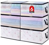 Lifewit 6 Pack Plastic Clothes Storage Bags, 60L Foldable Storage Containers Closet Organizers and Storage Moving Bags with Sturdy Zipper Lids Reinforced Handle for Bedding, Blanket, Comforter