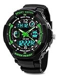 Boys Digital Watch, Waterproof Kids Watches with 12/24 Hours/Dual Time Zone/Alarm/Stopwatch, Shock Resistant Childrens Outdoor Sports Analogue Wrist Watch for Junior Teenagers Boy Gifts Green by RSVOM