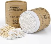 Cotton Swabs 200 Count Double Round Thick Tips | Biodegradable & Organic Strong Wooden Sticks Cotton Swabs For Ears | Firm Qtips cotton swabs | Natural Cotton Buds