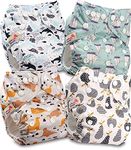 Littles and Bloomz Baby Reusable Pocket Nappy Cloth Diaper, Standard Popper, 4 Nappies, FLP2-0406