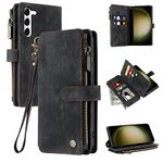 Vofolen for Samsung S23 Case Wallet Case with Card Holder Slots Flip Stand Case TPU Leather Case Wristlet Zipper Magnetic Closure Shockproof Protective Case Cover for Samsung Galaxy S23 Case-Black