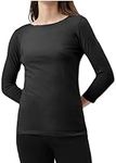 BODYWEAR LTD - Woman's Long Sleeve Round Neck T-Shirt Top - Stylish and Versatile - Casual Wear - Relaxed Fit - Everyday Comfort - Perfect Wardrobe Essential for All Seasons (Black, UK Size M/L)