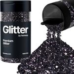 Hemway Black 5 Size Glitter Mix 120g/4.2oz Fine Chunky Metallic Resin Craft Multi-Size Glitter Flake Sequin Shaker for Epoxy, Hair Face Body Eye Nail Art Festival, DIY Party Decorations Paint