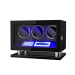 DUKWIN Watch Winder, Watch Winders for 3 Watches Fingerprint Lock Automatic Watch Winder with LCD Remote Control, Blue LED Light, Japanese Quiet Motor