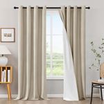 H.VERSAILTEX 100% Black Out Curtains 96 Inches Long Blackout Linen Curtains for Living Room Bedroom Kitchen Thermal Insulated Nature Linen Blended Soundproof Curtain (2 Panels, Heathered Linen)