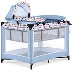 Dream On Me Lilly Deluxe-Playard in Spring Grey with Full Bassinet, Changing Tray and Infant Bassinet | with Canopy | Waterproof Fabric | JPMA Certified | Lightweight