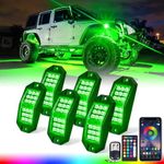 Xprite Wide Angle Bluetooth RGB LED Rock Lights Kit, Multicolor Neon Lighting Footwell Underglow Kits w/Wireless Remote, Compatible Off-Road Trucks Cars UTV ATV SUV RZR Motorcycles Boats 6 PCS