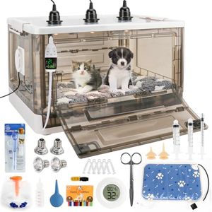 HKDQ Puppy Incubator with Heating - 2025 New Puppy Incubator, Temperature Control & Quiet Ventilation, Kitten Incubator, Incubator for Puppies with 3Heat Lamp (23"x17"x14")