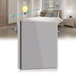 BSEED Touch Light Switch 2 Gang 2 Way, Tempered Glass Panel Light Switches with LED Indicator 86mm Grey Touch Sensitive Light Switch-No Neutral Wire