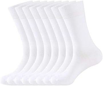 WANDER Men's Solid Dress Socks Cotton 8 Pairs Trouser Thin Classic Socks (Shoe Size:13-15, 8 Pairs White)