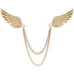 Angel Wings Tassel Chain Brooch Collar Pins. Rhinestone Metal Feather Lapel Pin, Suit Coat Breastpin for Women Men's Accessories (Gold)