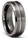 Mens Tungsten Carbide Ring Gunmetal Wedding Band Grooved Ring 8MM Comfort-Fit, Tungsten,Tungsten Carbide, No Gemstone