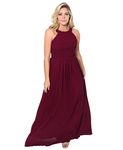 KRISP 3500-WIN-12: Pleated Front Chiffon Maxi Dress, (Wine)