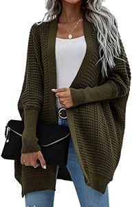 RANPHEE Womens Clothing Trendy 2024 Green Long Sleeve Batwing Cable Open Front Knitted Slouchy Oversized Wrap Cardigan Sweater Outerwear Coat Ladies Fall Fashion Clothes XL