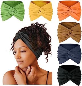 Tobeffect Extra Wide Turban Headbands for Women, 7'' Large Hairbands Boho Colorful Headband Twisted Knot Hair Accessories, 6 Pack