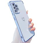 ZTOFERA Compatible with Samsung Galaxy A53 5G Case for Girls Women, Flexible Silicone Protective Phone Case with Cute Love Heart Pattern Golden Edging Shockproof Bumper Cover, Sierra Blue