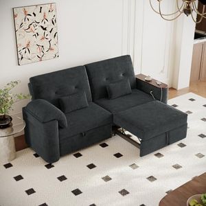 82" Sleeper Sofa Bed Queen Size, Chenille Pull Out Couches for RVs, Black