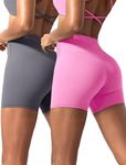 VOENXE Women Yoga Shorts,High Waist Tummy Control Biker Workout Gym Running Leggings,Stretch Soft Breathable Spandex Scrunch Butt Booty Short for Fitness Athletics Cycling,2 Pack