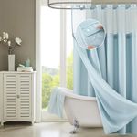 Waffle Weave Shower Curtain With Liner Sets - Modern Shower Curtain for Bathroom With Mesh Top Window - Premium Quality Fabric Snap Shower Curtain